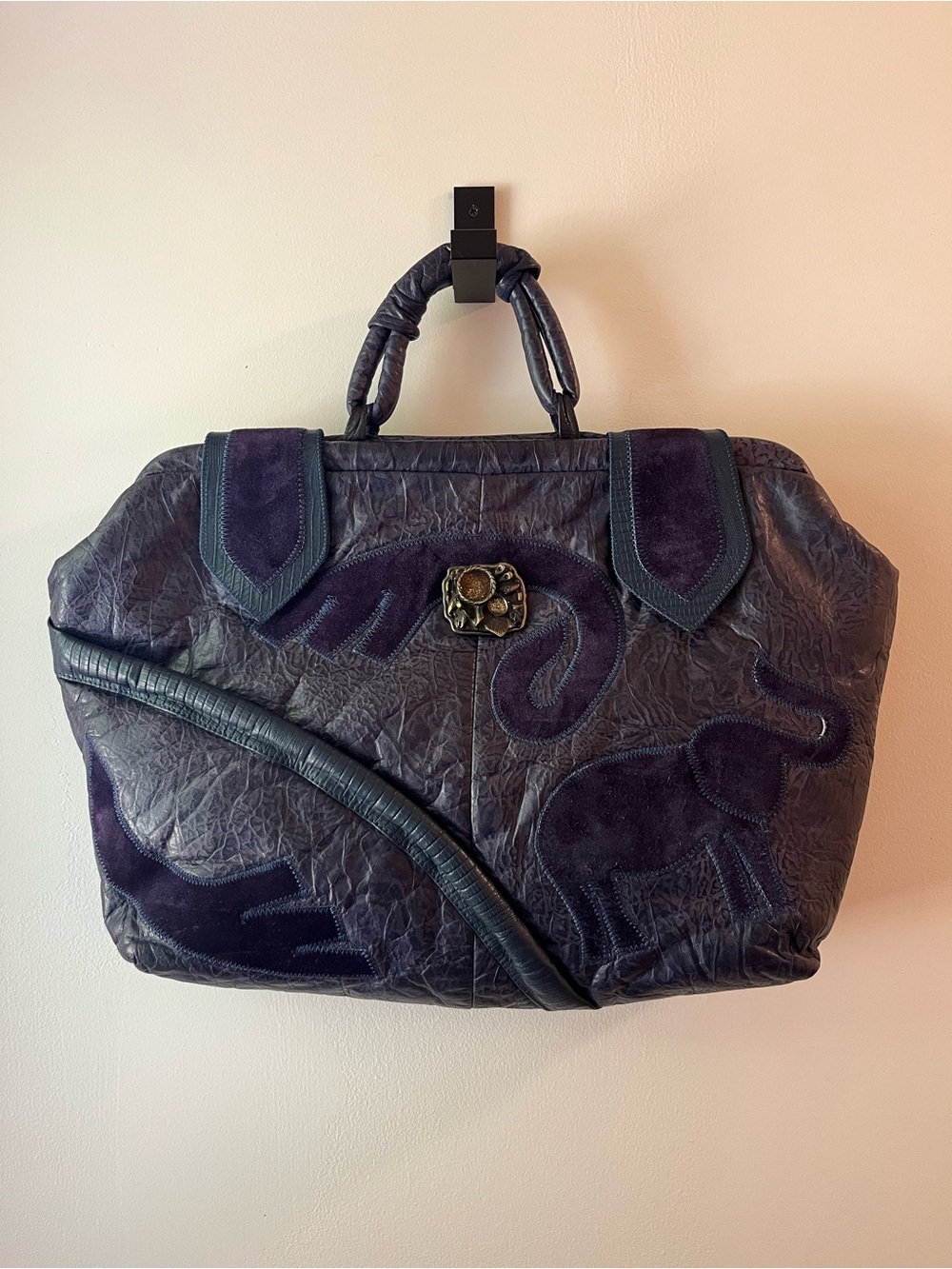 Vintage Mimo Sacs Purple Leather Suede Appliqué Satchel Crossbody Made in Canada